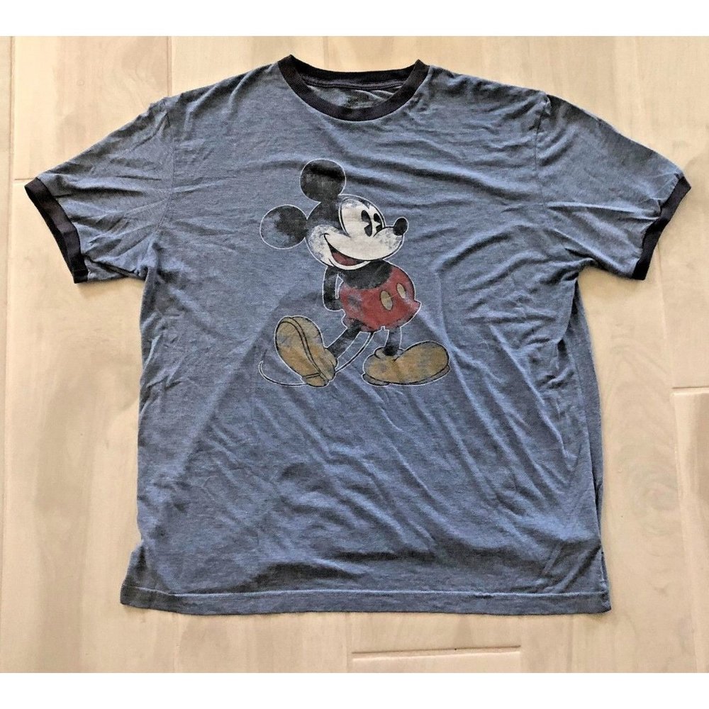 DISNEY PARKS MICKEY MOUSE MENS LARGE INTENTIONAL FADE BLUE PRINT GRAPHIC SHIRT